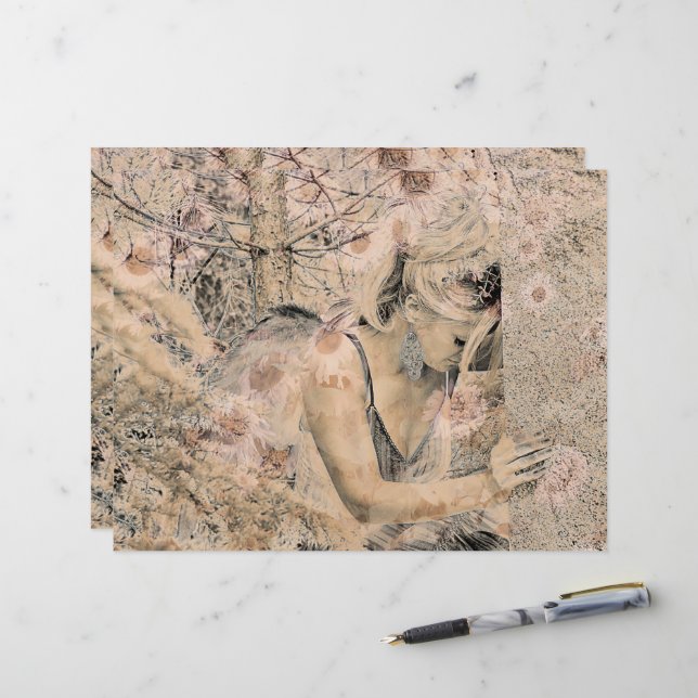 Angel Elegant Boho Floral Antique Sepia (Front/Back In Situ)