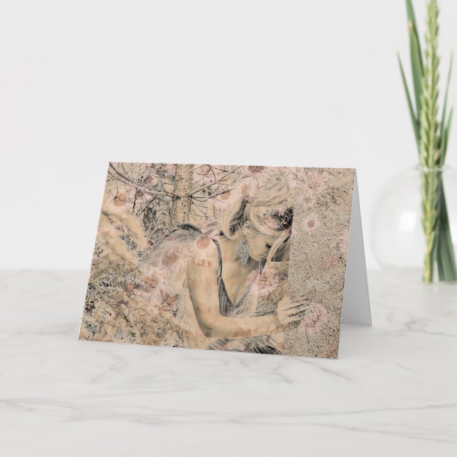 Angel Elegant Boho Floral Sepia Antique Card (Front)