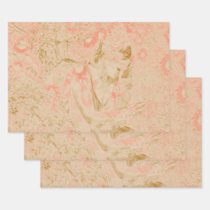 Angel Elegant Heavenly Sepia Pink Floral Antique Wrapping Paper Sheet