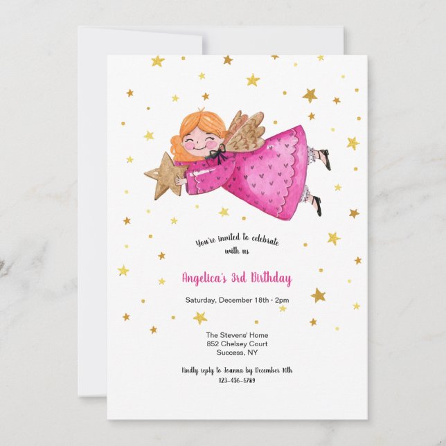 Angel en rose Anniversaire Fête Invitation (Devant)