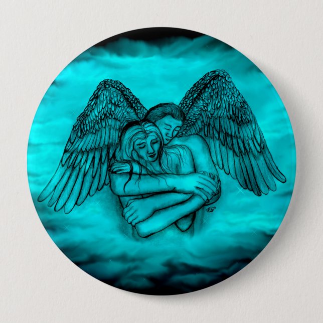 Angel Eros in Love , black and green design 4 Inch Round Button (Front)