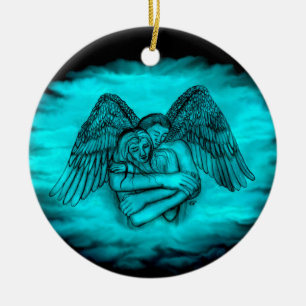 Angel Eros in Love , black and green design Ceramic Ornament