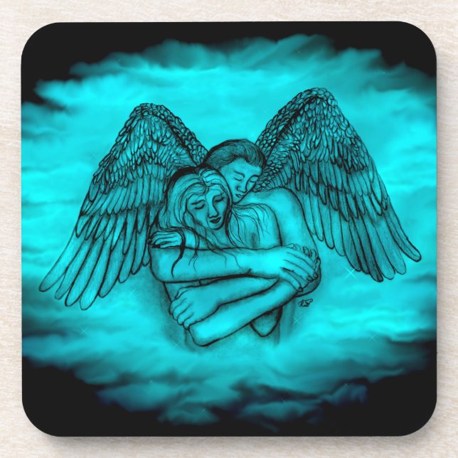 Angel Eros in Love , black and green design Coaster (Front)