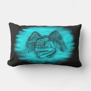 Angel Eros in Love , black and green design Lumbar Pillow