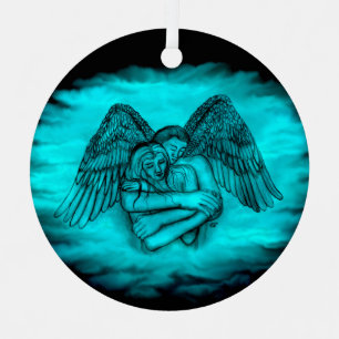 Angel Eros in Love , black and green design Metal Ornament