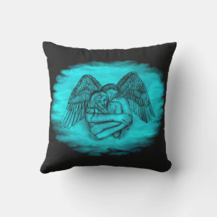 Angel Eros in Love , black and green design Outdoor Pillow