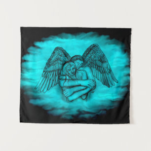 Angel Eros in Love , black and green design Tapestry