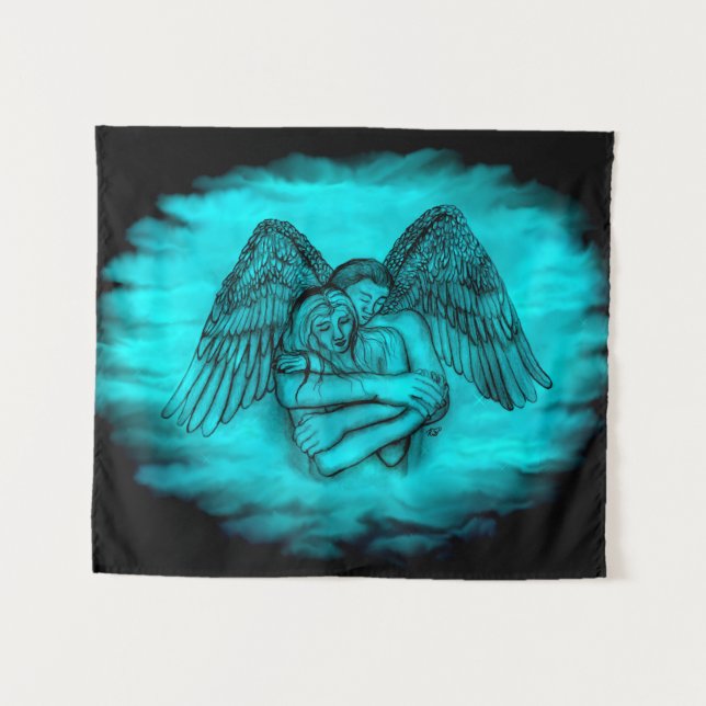 Angel Eros in Love , black and green design Tapestry (Front (Horizontal))