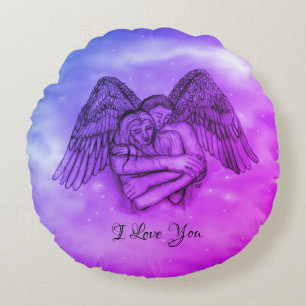 Angel Eros in Love , I Love You Round Pillow