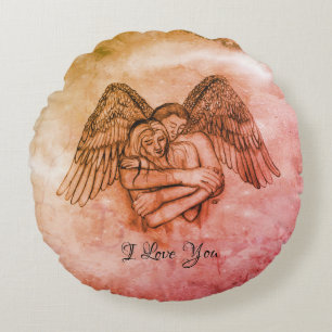 Angel Eros in Love , I Love You Round Pillow