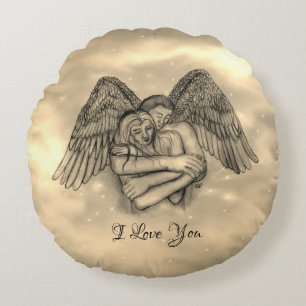 Angel Eros in Love , I Love You Round Pillow