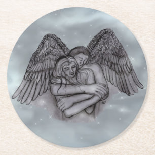 Angel Eros in Love Round Paper Coaster