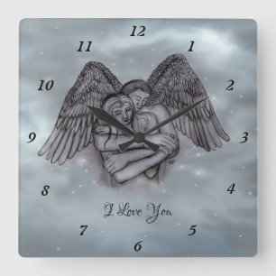 Angel Eros in Love Square Wall Clock