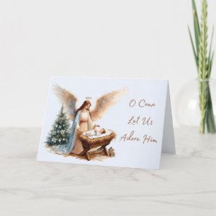 Angel et Manger Adorez-Lui Carte de Noël