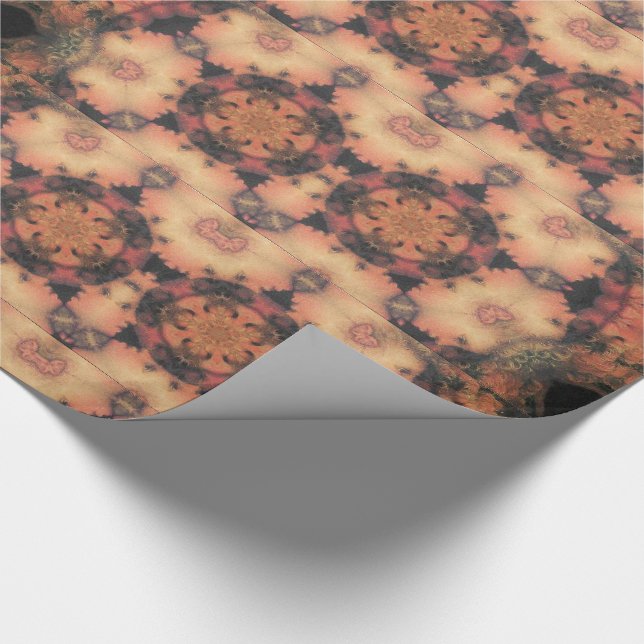 ANGEL FACES,BUTTERFLIES,FLOWERS Abstract Red Brown Wrapping Paper (Corner)