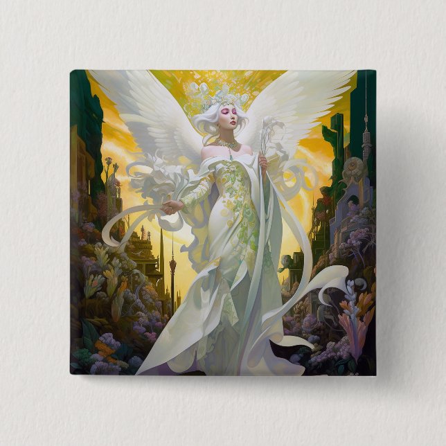 Angel Fantasy Art 2 Inch Square Button (Front)