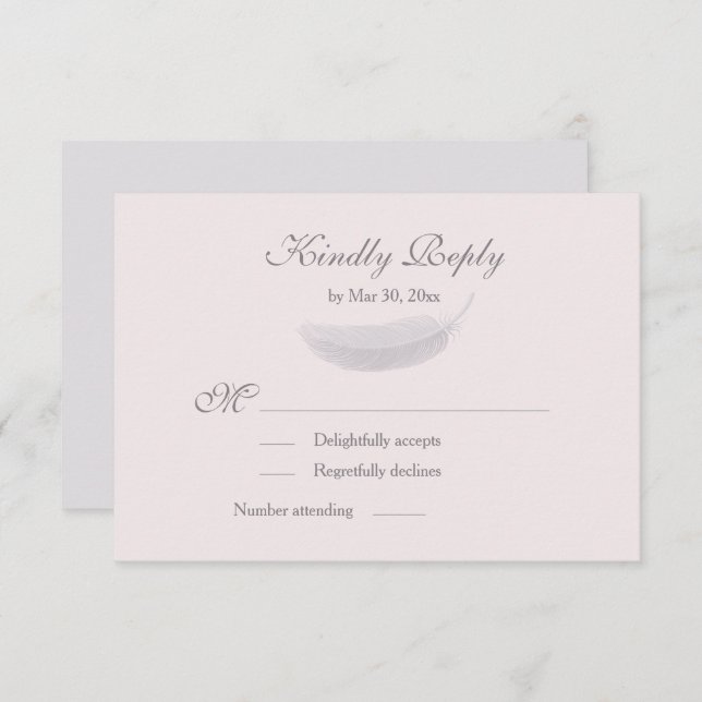 Angel Feather Blush Pink Grey Wedding RSVP Invitation (Front/Back)