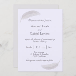 Angel Feather Lilac Lavender Grey Wedding Invitation