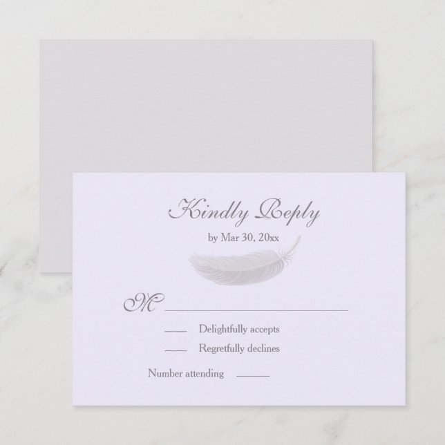 Angel Feather Lilac Lavender Grey Wedding RSVP Invitation (Front/Back)