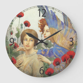Angel, femme et fleurs horloge murale