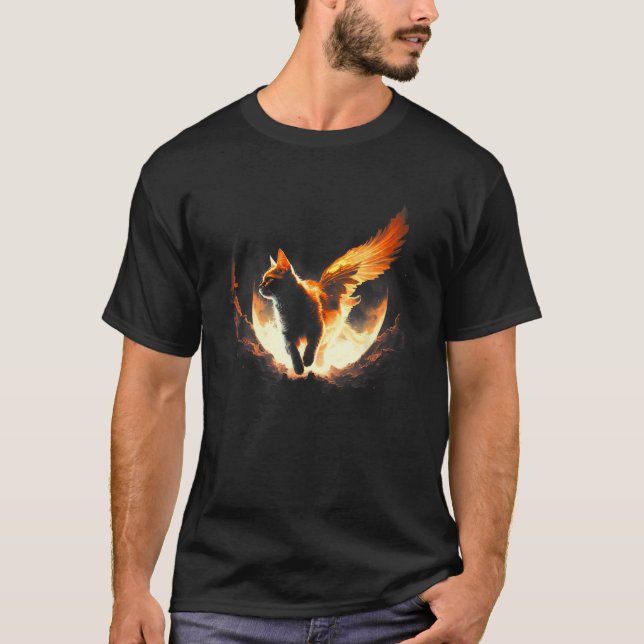 Angel Fire Cat Flying Cat T-Shirt (Front)