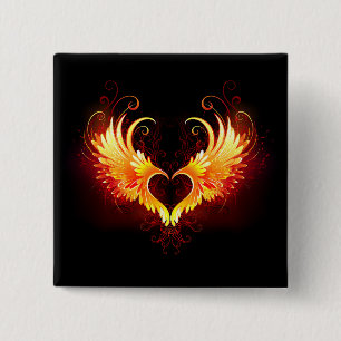 Angel Fire Heart with Wings 2 Inch Square Button