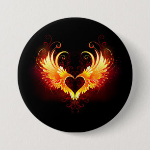 Angel Fire Heart with Wings 3 Inch Round Button