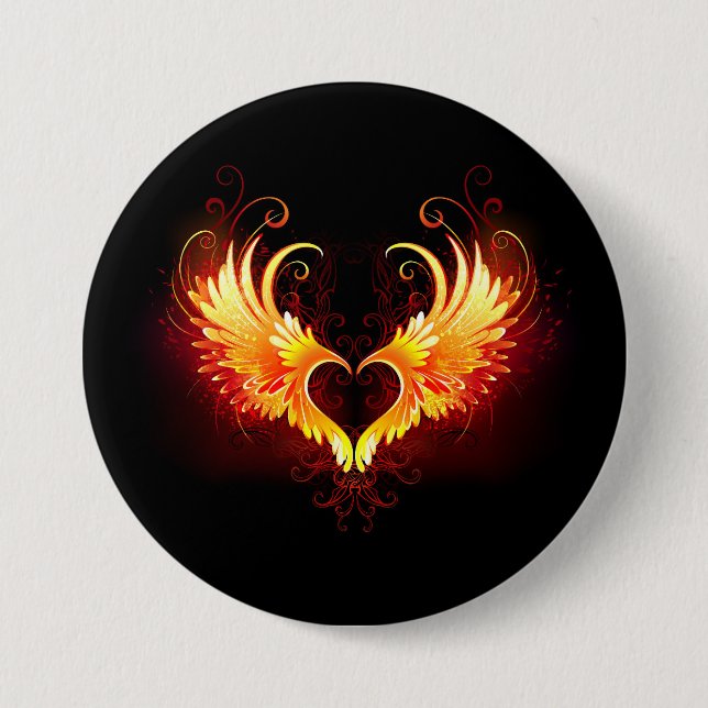Angel Fire Heart with Wings 3 Inch Round Button (Front)