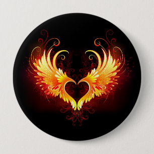 Angel Fire Heart with Wings 4 Inch Round Button