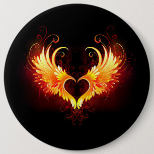 Angel Fire Heart with Wings 6 Inch Round Button