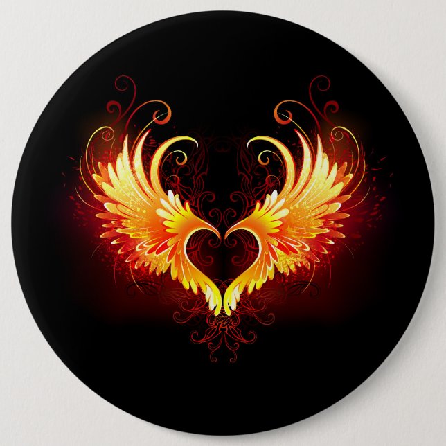 Angel Fire Heart with Wings 6 Inch Round Button (Front)