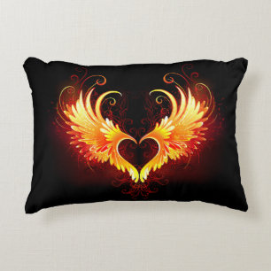 Angel Fire Heart with Wings Accent Pillow