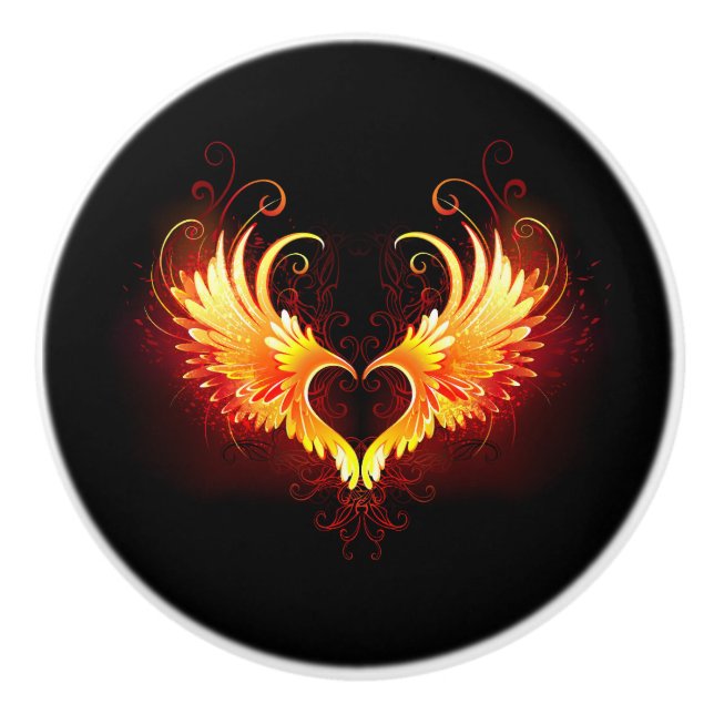 Angel Fire Heart with Wings Ceramic Knob (Front)