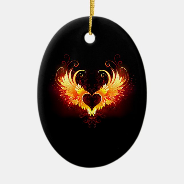 Angel Fire Heart with Wings Ceramic Ornament (Front)