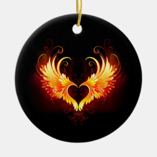 Angel Fire Heart with Wings Ceramic Ornament