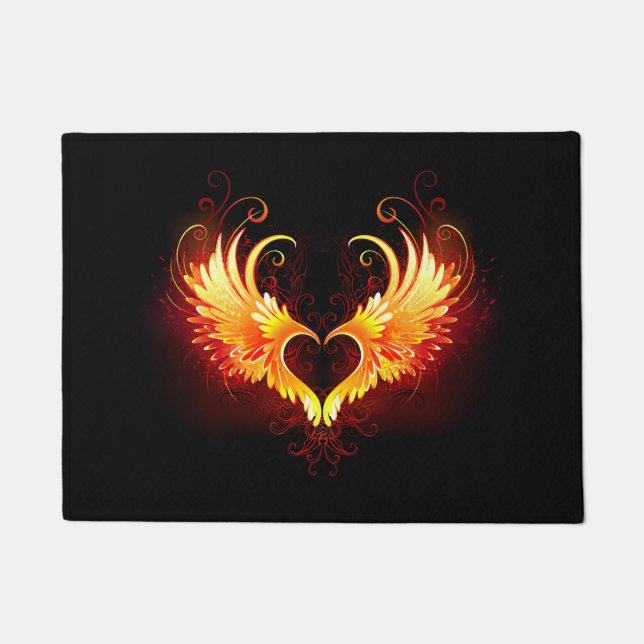 Angel Fire Heart with Wings Doormat (Front)