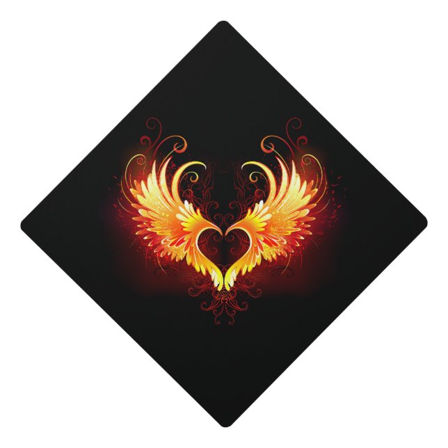 Angel Fire Heart with Wings Graduation Cap Topper (Front)