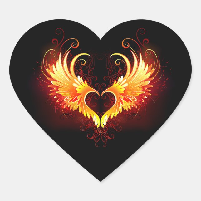 Angel Fire Heart with Wings Heart Sticker (Front)