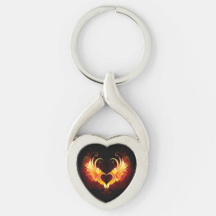 Angel Fire Heart with Wings Keychain