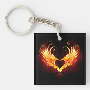 Angel Fire Heart with Wings Keychain