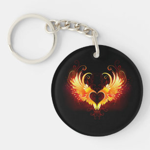 Angel Fire Heart with Wings Keychain