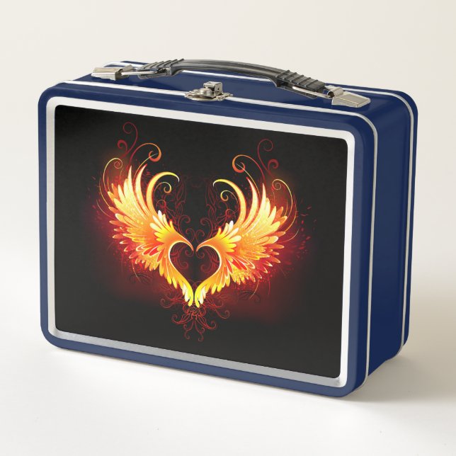 Angel Fire Heart with Wings Metal Lunch Box (Front)