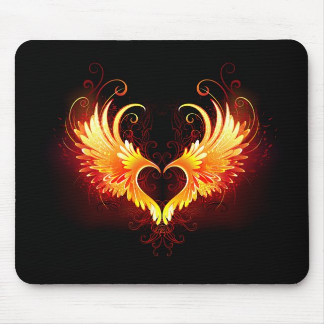 Angel Fire Heart with Wings Mouse Pad (Front)