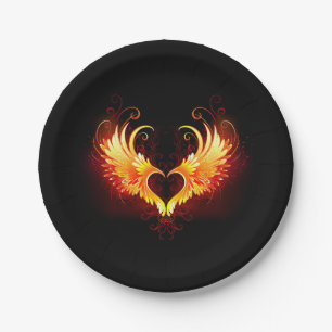 Angel Fire Heart with Wings Paper Plate