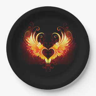 Angel Fire Heart with Wings Paper Plate