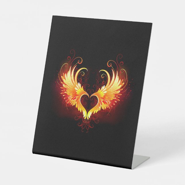 Angel Fire Heart with Wings Pedestal Sign (Front)