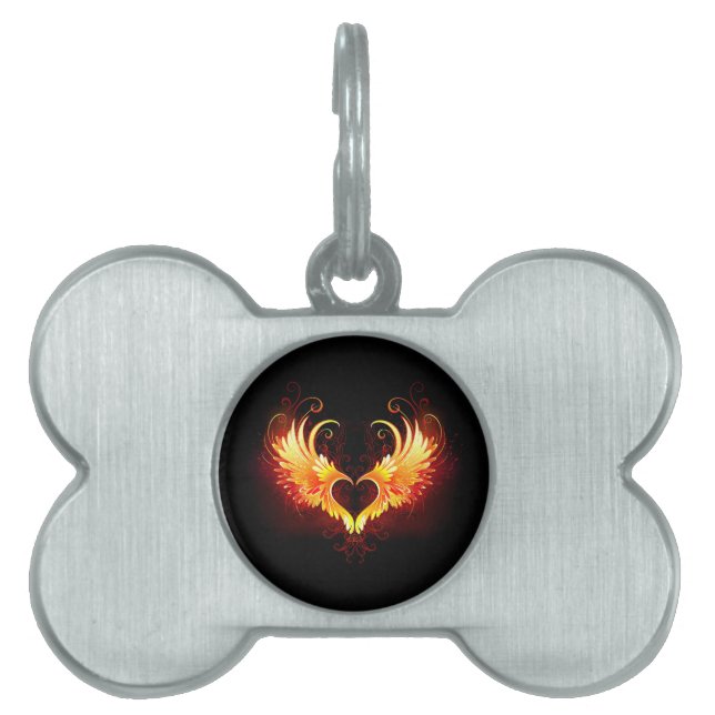 Angel Fire Heart with Wings Pet ID Tag (Front)