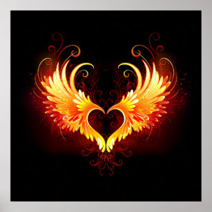 Angel Fire Heart with Wings Poster