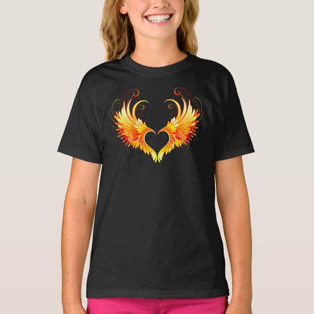 Angel Fire Heart with Wings T-Shirt (Front)