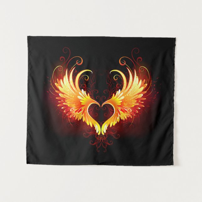 Angel Fire Heart with Wings Tapestry (Front (Horizontal))